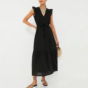 Emerson Frye India Collection Surya Swiss Dot Black Maxi Dress